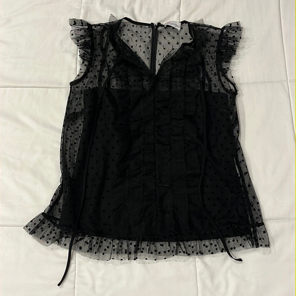 Red Valentino Black Polka Dot Mesh Blouse